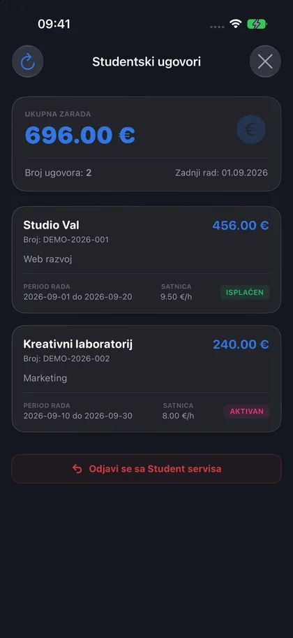 Studentski ugovori u tamnoj temi
