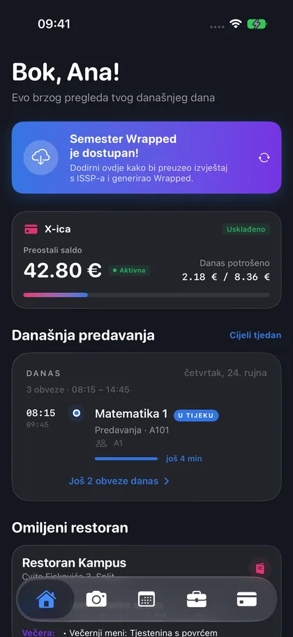 Početni zaslon u tamnoj temi