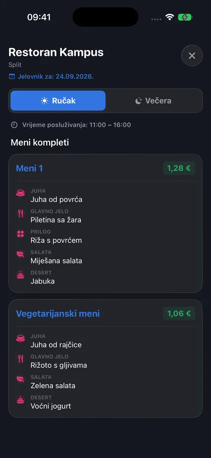 Jelovnik menze u tamnoj temi