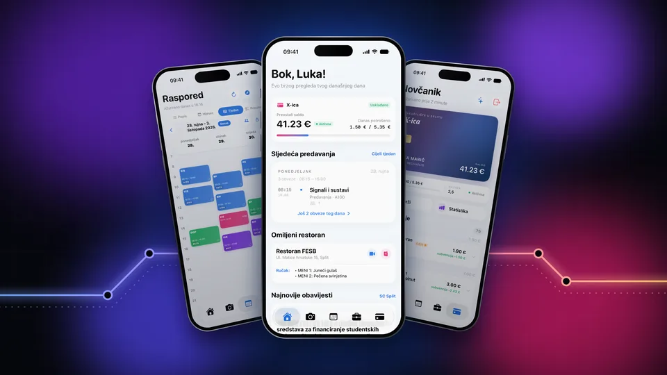 Pozadina bez teksta: tri iPhonea na tamnoj mreži